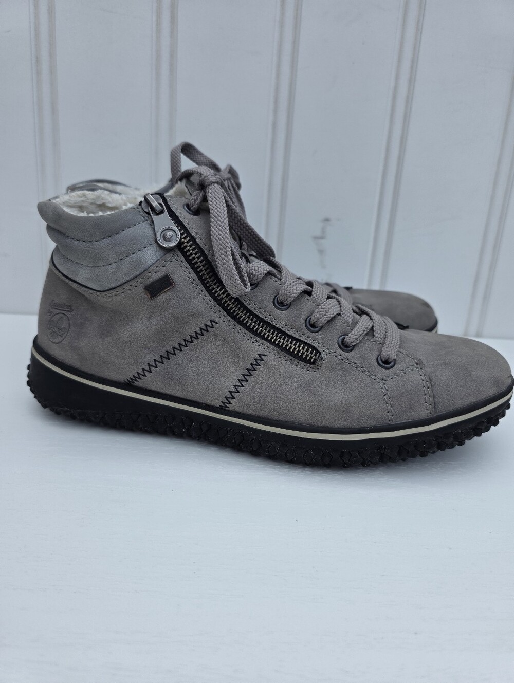 Rieker Fleece Lined Zipper Grey Ankle Boots Size 42EU